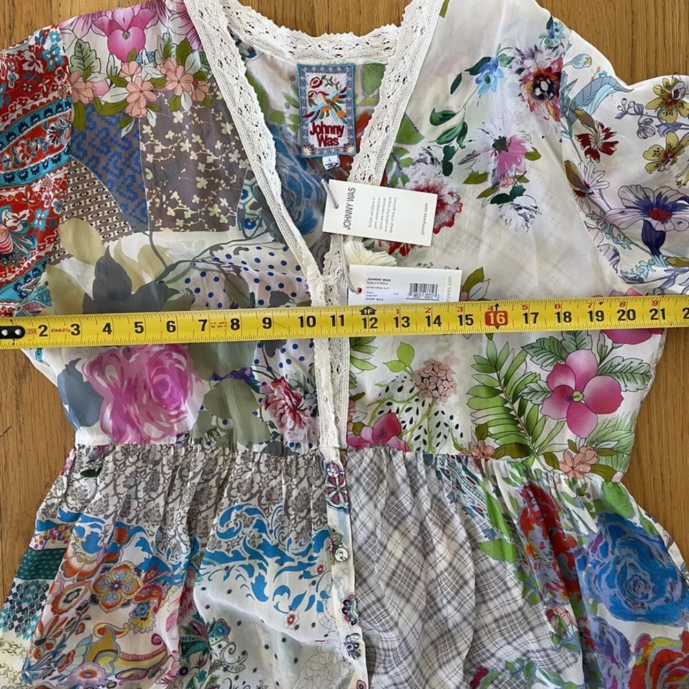 💓Gorgeous Bohemian Johnny Was Floral Patchwork Dress with Slip Included - Picture 6 of 14